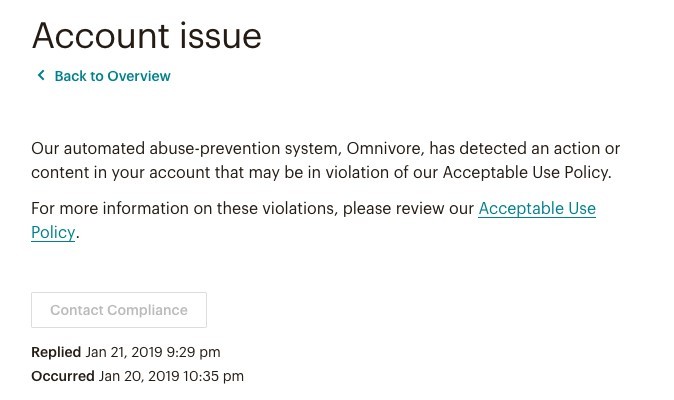 Mailchimp Review Account Issue Photo
