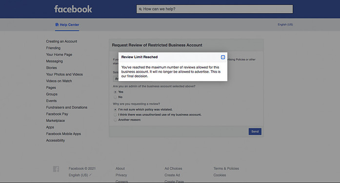 affiliate marketing and facebook ads: Photo of restricted business account